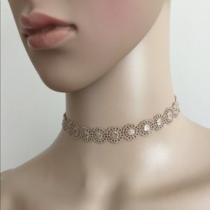 Tan Color floral crochet choker